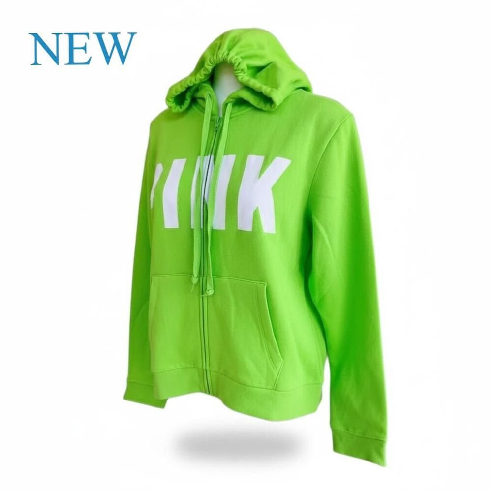 Victoria’s Secret PINK Neon Green Full Zip Hoodie NWT Womens small